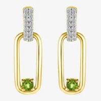 Genuine Green Peridot 14K Gold Over Silver Paperclip Drop Earrings