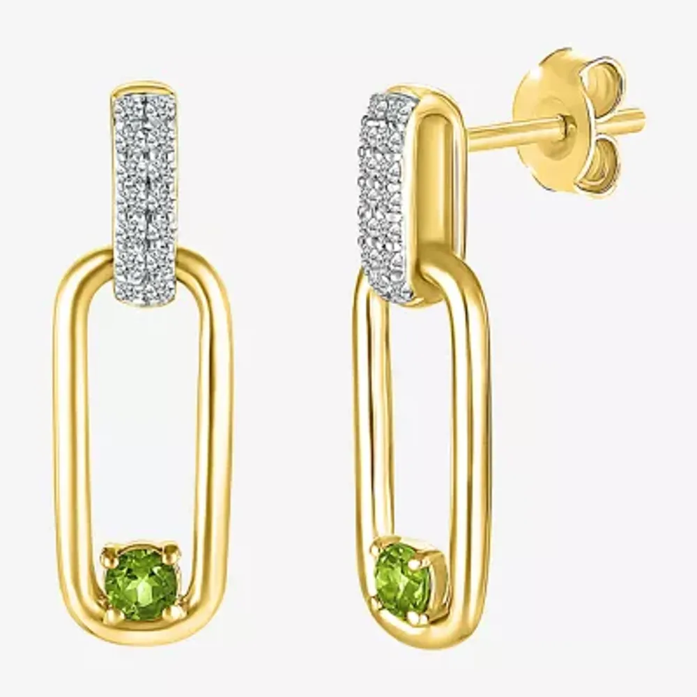 Genuine Green Peridot 14K Gold Over Silver Paperclip Drop Earrings