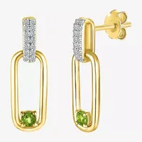 Genuine Green Peridot 14K Gold Over Silver Paperclip Drop Earrings