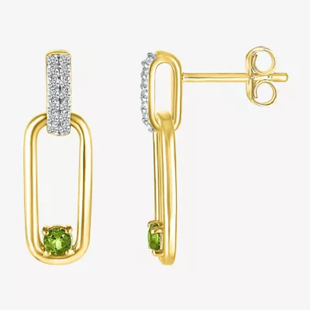 Genuine Green Peridot 14K Gold Over Silver Paperclip Drop Earrings