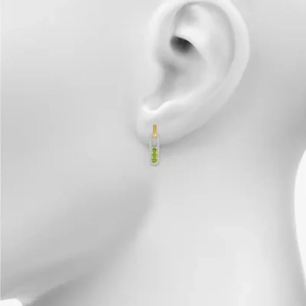 Genuine Green Peridot 14K Gold Over Silver Paperclip Drop Earrings