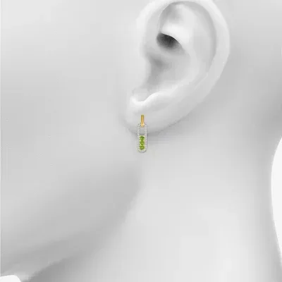 Genuine Green Peridot 14K Gold Over Silver Paperclip Drop Earrings