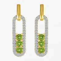 Genuine Green Peridot 14K Gold Over Silver Paperclip Drop Earrings