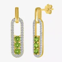 Genuine Green Peridot 14K Gold Over Silver Paperclip Drop Earrings