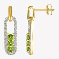 Genuine Green Peridot 14K Gold Over Silver Paperclip Drop Earrings