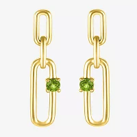 Genuine Green Peridot 14K Gold Over Silver Paperclip Drop Earrings