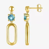 Genuine Blue Topaz 14K Gold Over Silver Drop Earrings