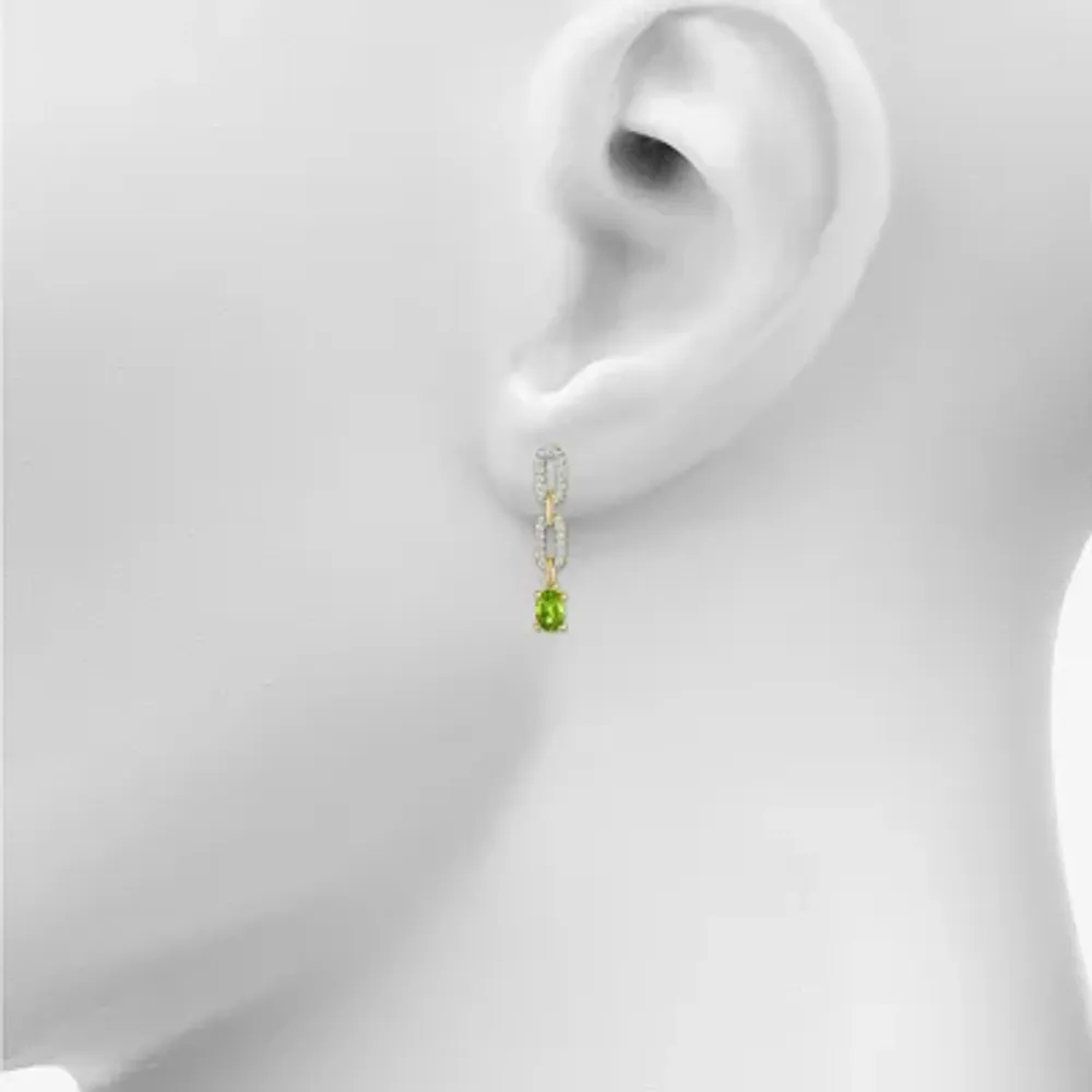 Genuine Green Peridot Sterling Silver Oval Paperclip Drop Earrings