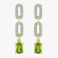 Genuine Green Peridot Sterling Silver Oval Paperclip Drop Earrings