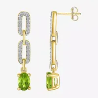 Genuine Green Peridot Sterling Silver Oval Paperclip Drop Earrings