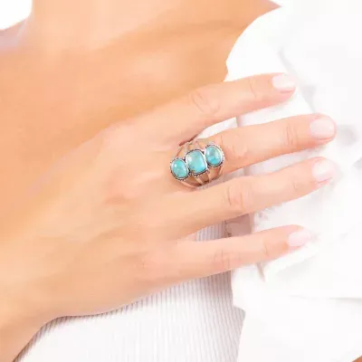 Womens Enhanced Blue Turquoise Sterling Silver Oval Cocktail Ring