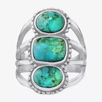 Womens Enhanced Blue Turquoise Sterling Silver Oval Cocktail Ring