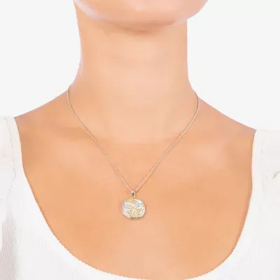 Womens White Mother Of Pearl 14K Two Tone Gold Over Silver Butterfly Pendant Necklace