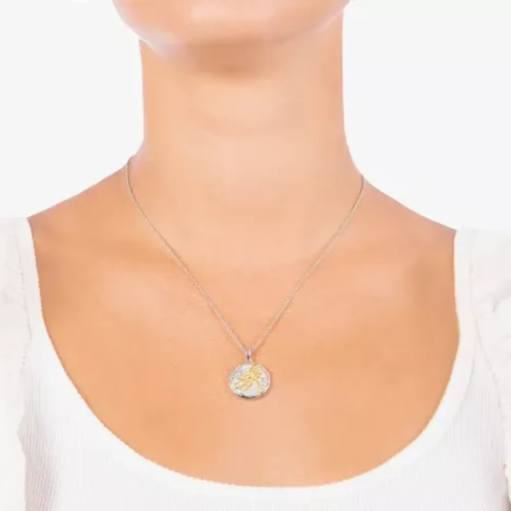 Dragonfly Womens White Mother Of Pearl 14K Two Tone Gold Over Silver Pendant Necklace