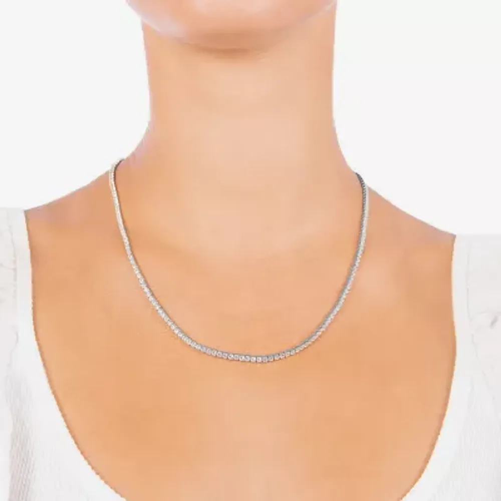 Cubic Zirconia Round Halo Stack Tennis Necklace in Sterling Silver - 20