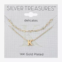 Silver Treasures Delicates Initial 14K Gold Over Brass 16 Inch Link Rectangular Pendant Necklace