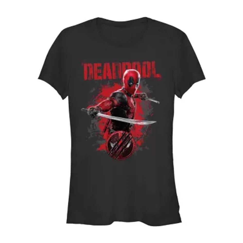 Juniors Deadpool Paint Splatter Tee Womens Crew Neck Short Sleeve Graphic T-Shirt