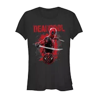 Juniors Deadpool Paint Splatter Tee Womens Crew Neck Short Sleeve Graphic T-Shirt