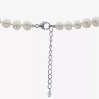 Womens White Cultured Freshwater Pearl Sterling Silver Bow Strand Necklace