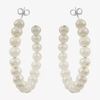 White Cultured Freshwater Pearl Sterling Silver 40mm Hoop Earrings