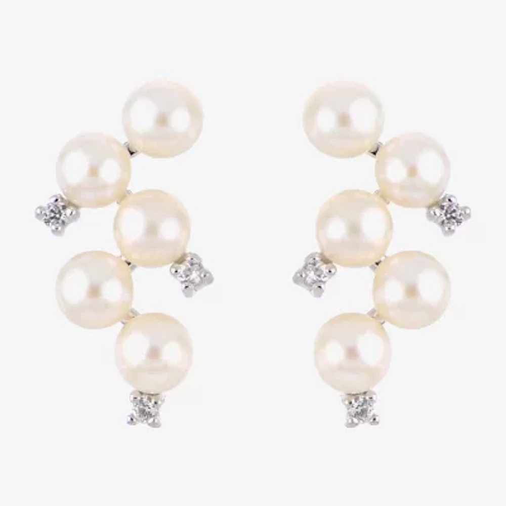 White Cultured Freshwater Pearl Sterling Silver Drop Earrings