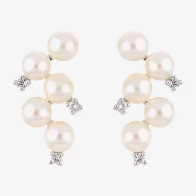 White Cultured Freshwater Pearl Sterling Silver Drop Earrings