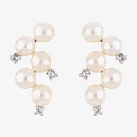 White Cultured Freshwater Pearl Sterling Silver Drop Earrings