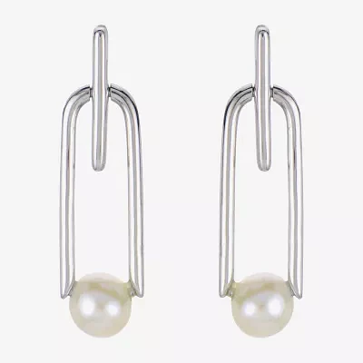 Womens White Cultured Freshwater Pearl Sterling Silver Drop Earrings