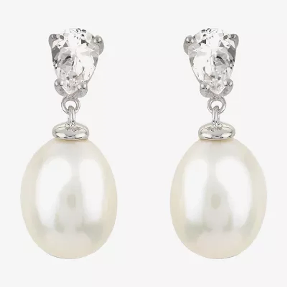 White Cultured Freshwater Pearl Sterling Silver Pear Drop Earrings