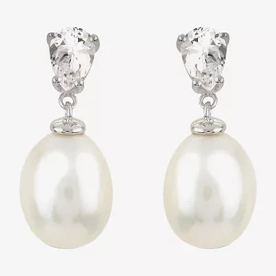 White Cultured Freshwater Pearl Sterling Silver Pear Drop Earrings