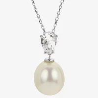 Womens White Cultured Freshwater Pearl Sterling Silver Pear Pendant Necklace