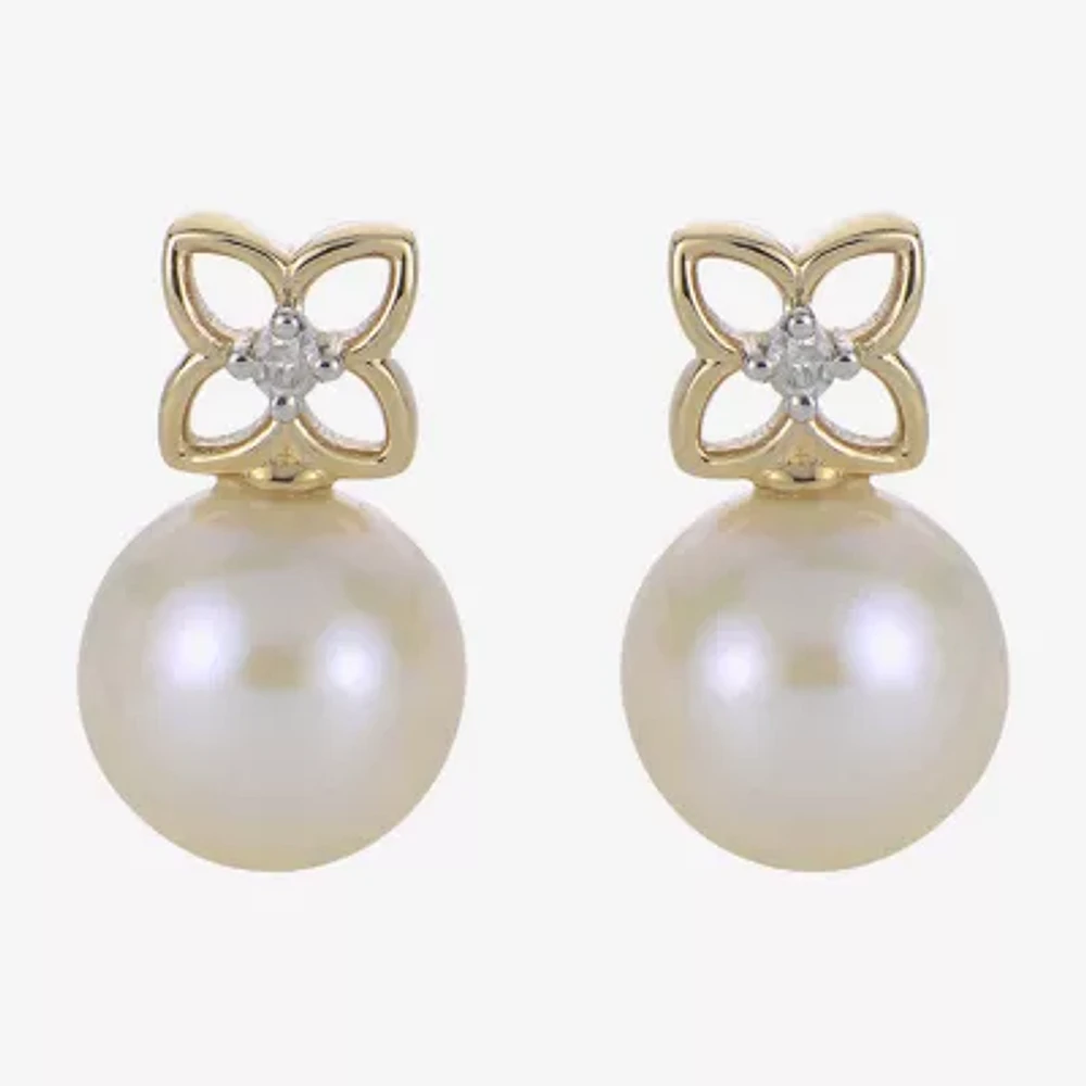 White Cultured Freshwater Pearl 14K Gold 15mm Bow Stud Earrings