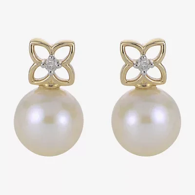 White Cultured Freshwater Pearl 14K Gold 15mm Bow Stud Earrings