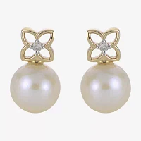 White Cultured Freshwater Pearl 14K Gold 15mm Bow Stud Earrings