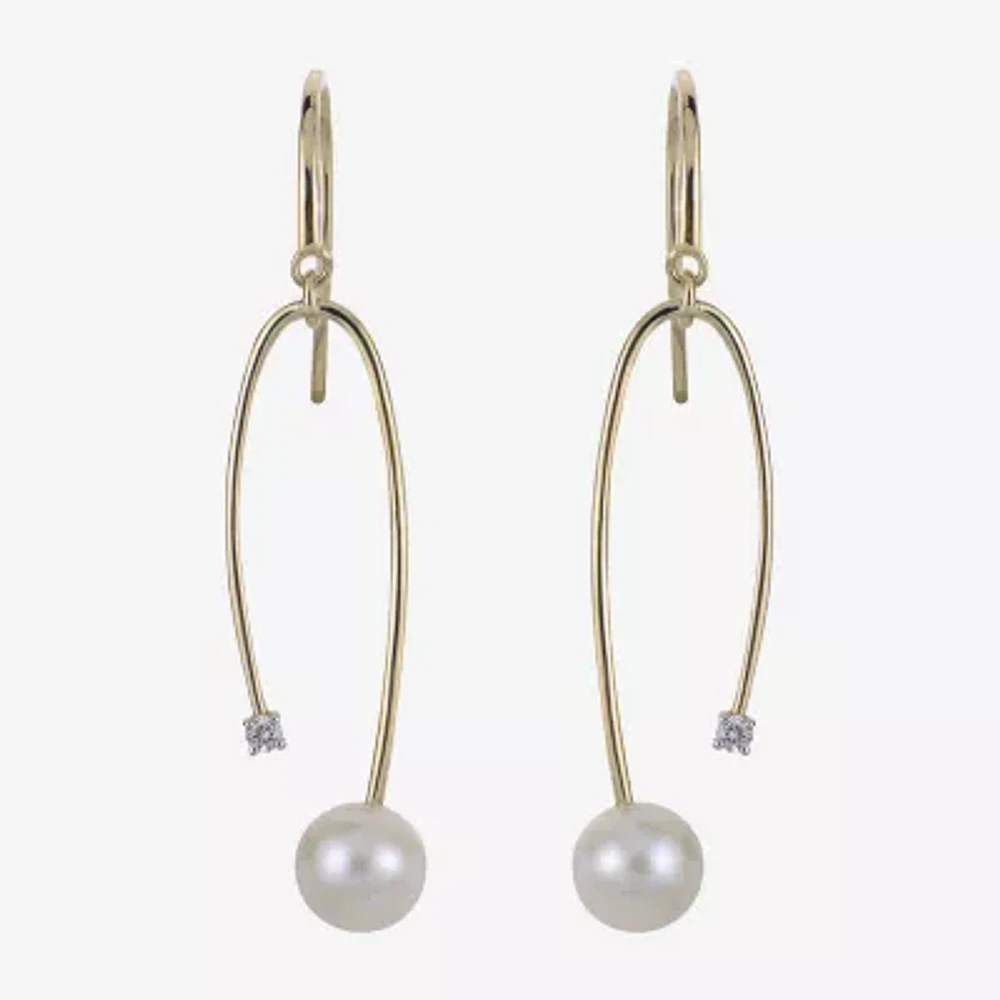 White Cultured Freshwater Pearl 14K Gold 45mm Hoop Earrings