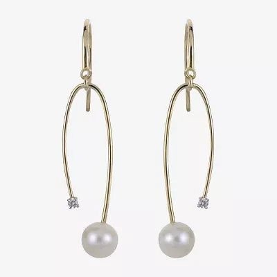 White Cultured Freshwater Pearl 14K Gold 45mm Hoop Earrings