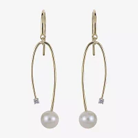 White Cultured Freshwater Pearl 14K Gold 45mm Hoop Earrings