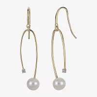 White Cultured Freshwater Pearl 14K Gold 45mm Hoop Earrings