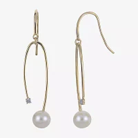 White Cultured Freshwater Pearl 14K Gold 45mm Hoop Earrings