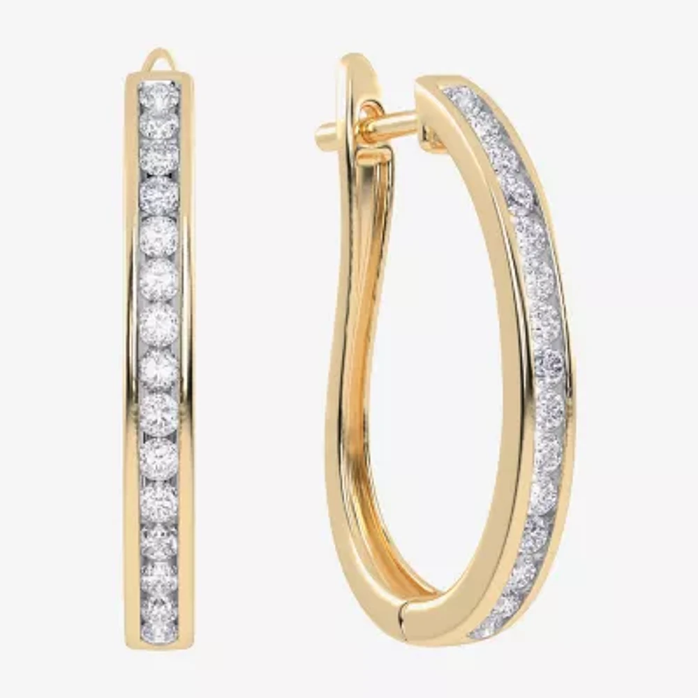 (H-I / Si2-I1) 1 CT. T.W. Lab Grown White Diamond 10K Gold 28.8mm Hoop Earrings