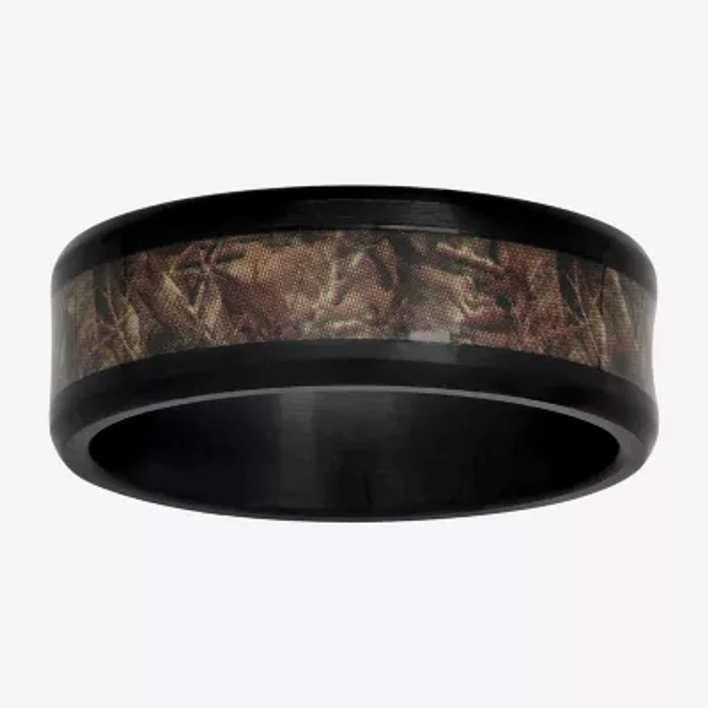 Mens Black Ceramic and Camo Inlay 8mm Comfort Fit Wedding Band