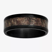 Mens Black Ceramic and Camo Inlay 8mm Comfort Fit Wedding Band