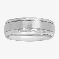 Personalized Mens 7mm Diamond-Cut Stainless Steel Wedding Band