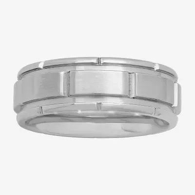 Personalized Mens 8mm Comfort Fit Stainless Steel Brick Pattern Wedding Band