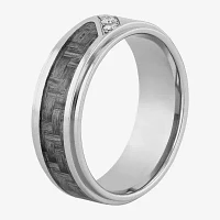 Personalized Mens 1/10 CT.T.W. Natural Diamond 8mm Stainless Steel and Carbon Fiber Wedding Band