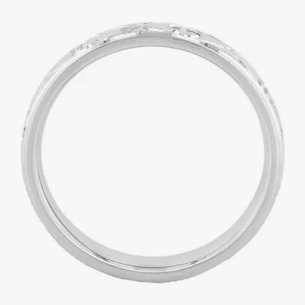 Personalized 4mm Comfort Fit Sterling Silver Cross Wedding Band