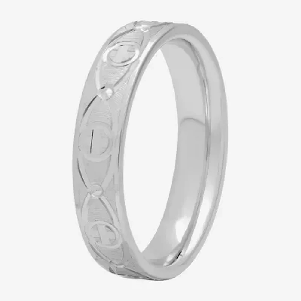 Personalized 4mm Comfort Fit Sterling Silver Cross Wedding Band