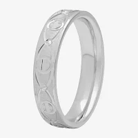 Personalized 4mm Comfort Fit Sterling Silver Cross Wedding Band