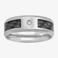 Mens Diamond-Accent Wedding Band Stainless Steel