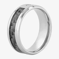 Mens Diamond-Accent Wedding Band Stainless Steel